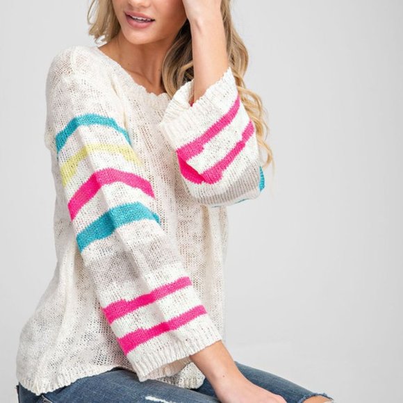 Striped Sleeve Sheer Sweater - Picture 7 of 7